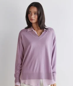 Maglia con scollo a V e spacchi in Cashmere Ultrafine