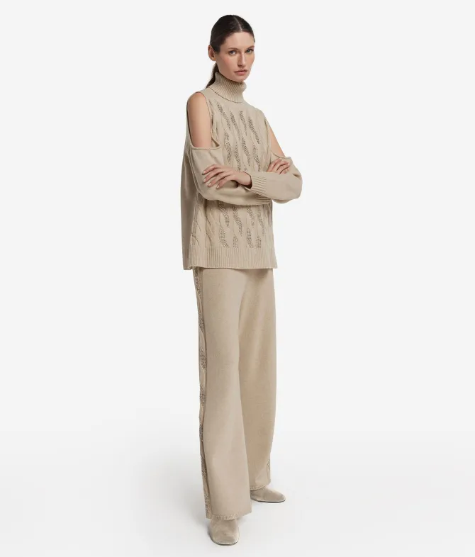 Maglia cut out con trecce e strass in Cashmere Ultrasoft