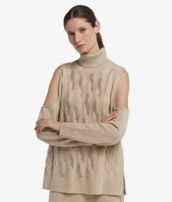 Maglia cut out con trecce e strass in Cashmere Ultrasoft