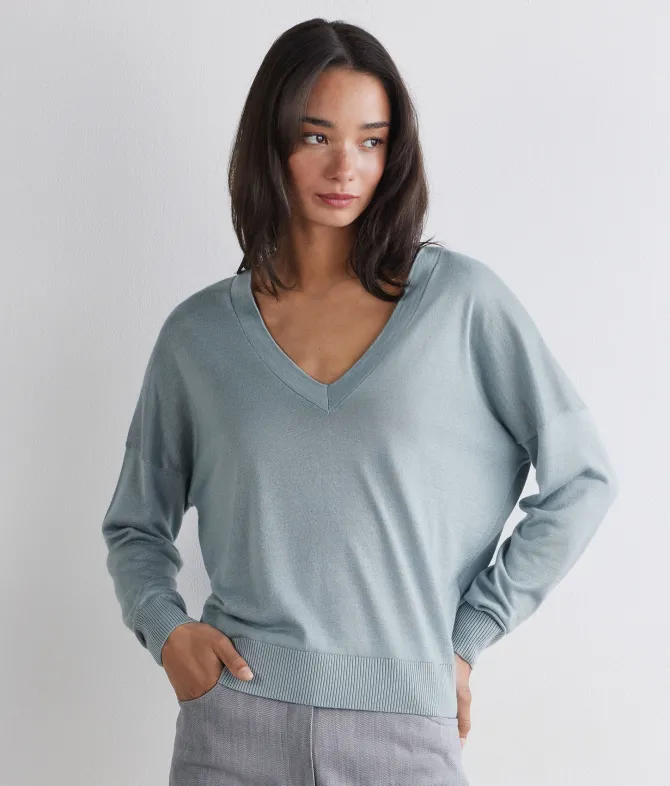 Maglia doppio scollo a V in Cashmere Silkfine