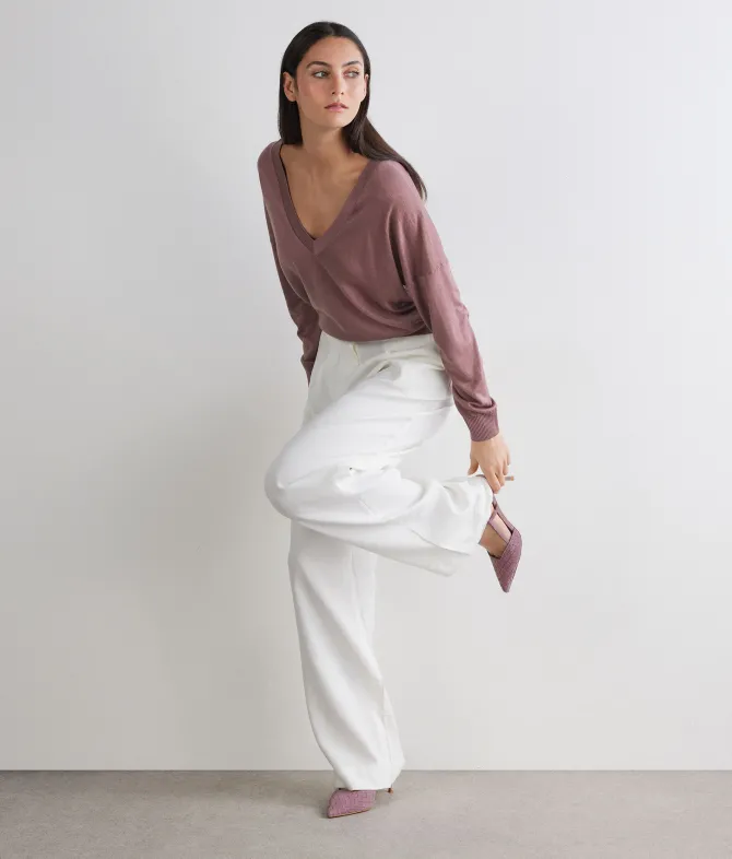 Maglia doppio scollo a V in Cashmere Silkfine