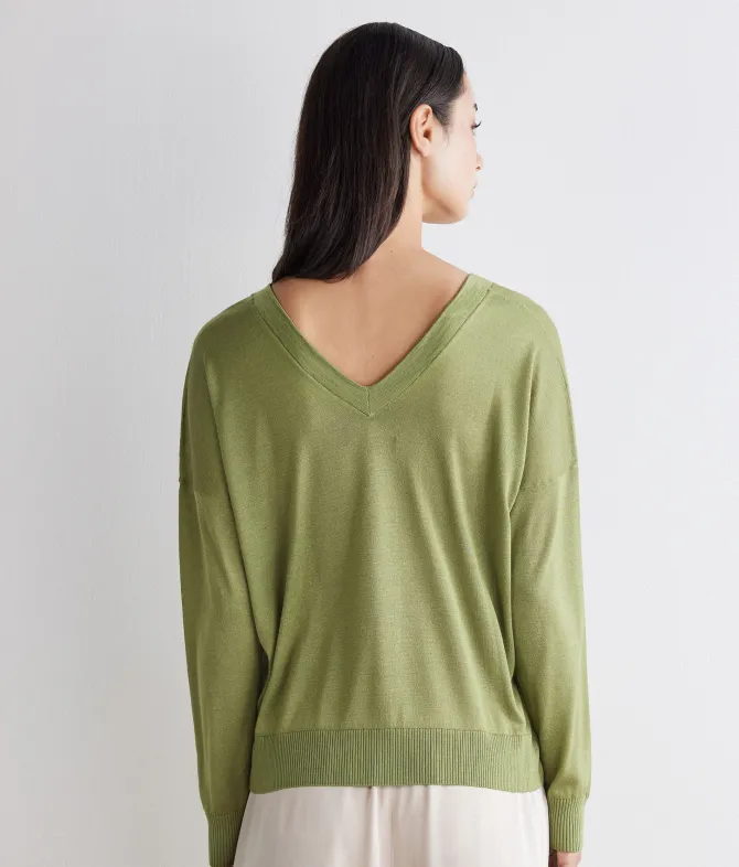 Maglia doppio scollo a V in Cashmere Silkfine