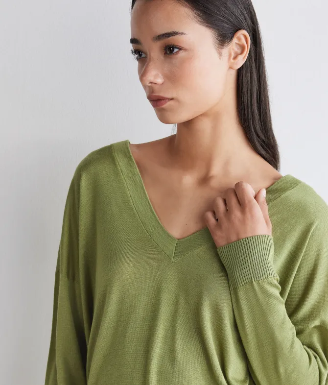 Maglia doppio scollo a V in Cashmere Silkfine