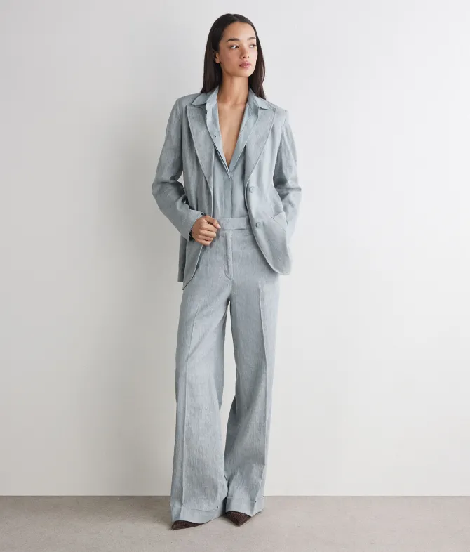 Pantalone delavè in lino e cotone