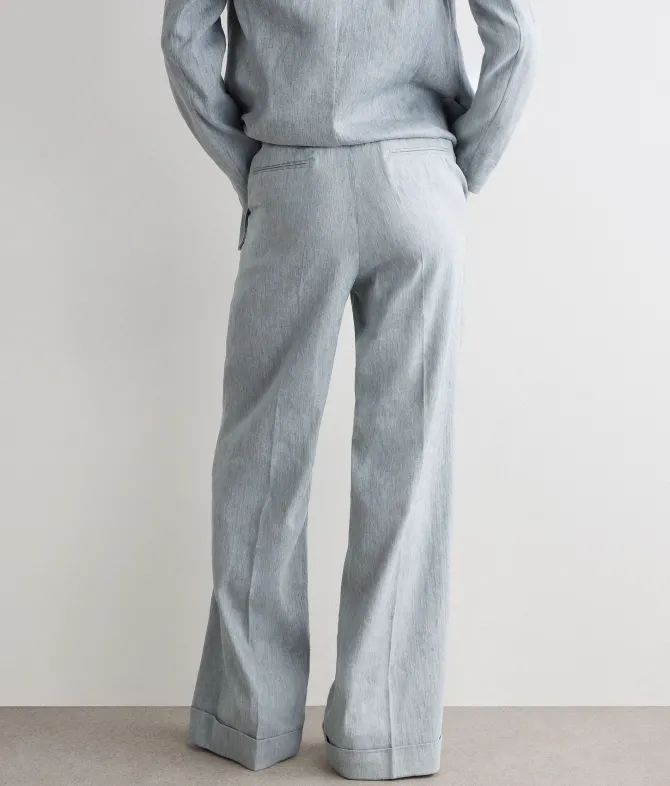 Pantalone delavè in lino e cotone