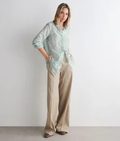 Pantalone delavè in lino e cotone