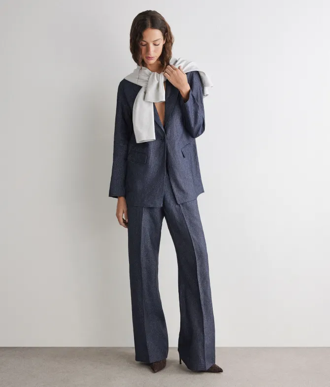 Pantalone dritto in lino lamé
