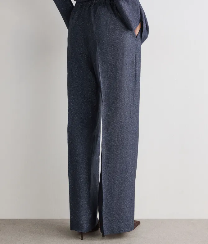Pantalone dritto in lino lamé
