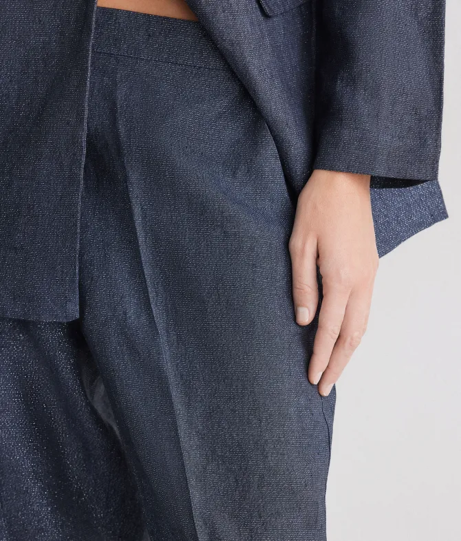 Pantalone dritto in lino lamé