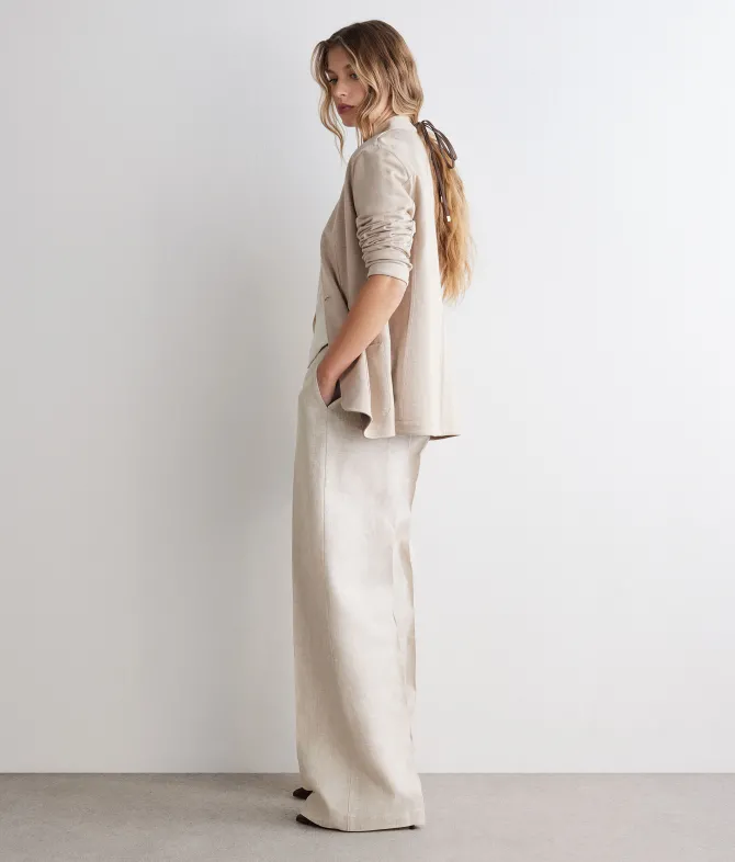 Pantalone dritto in lino lamé