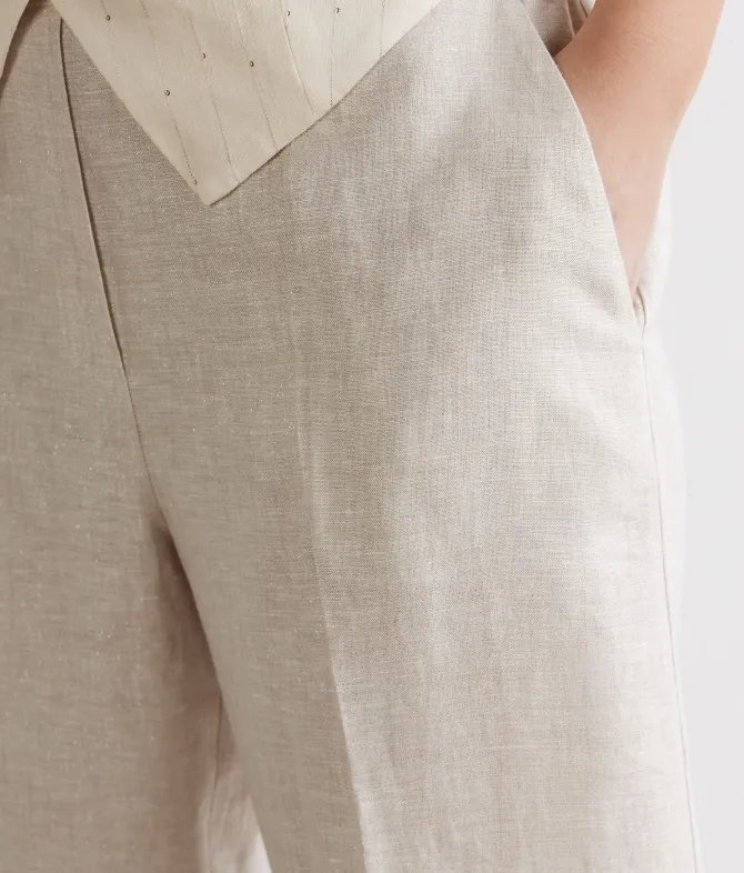 Pantalone dritto in lino lamé