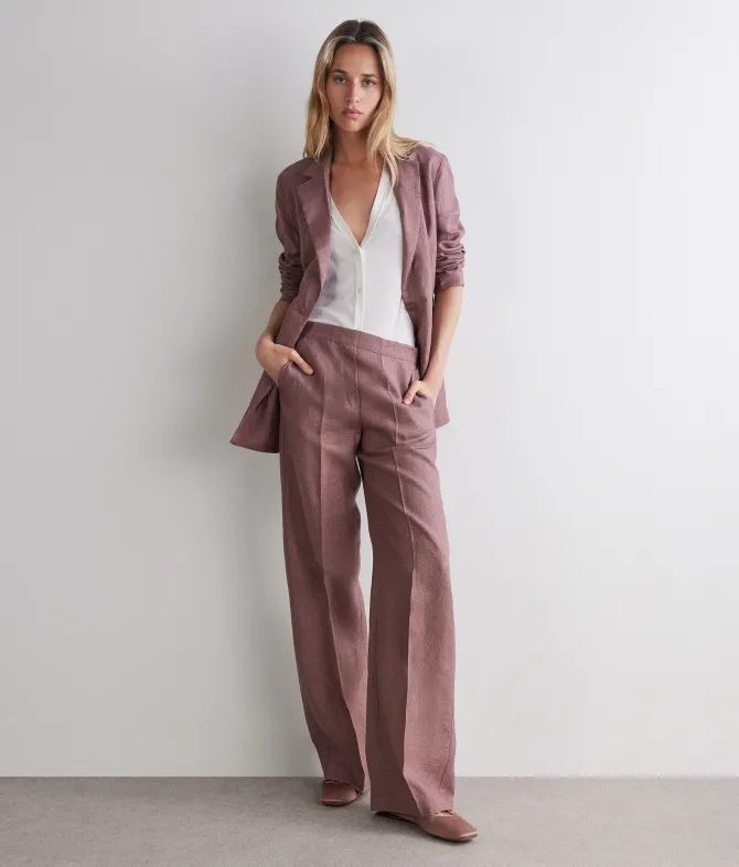 Pantalone dritto in lino lamé