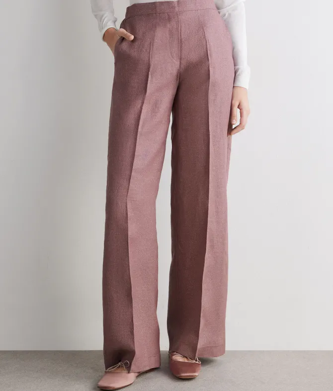 Pantalone dritto in lino lamé
