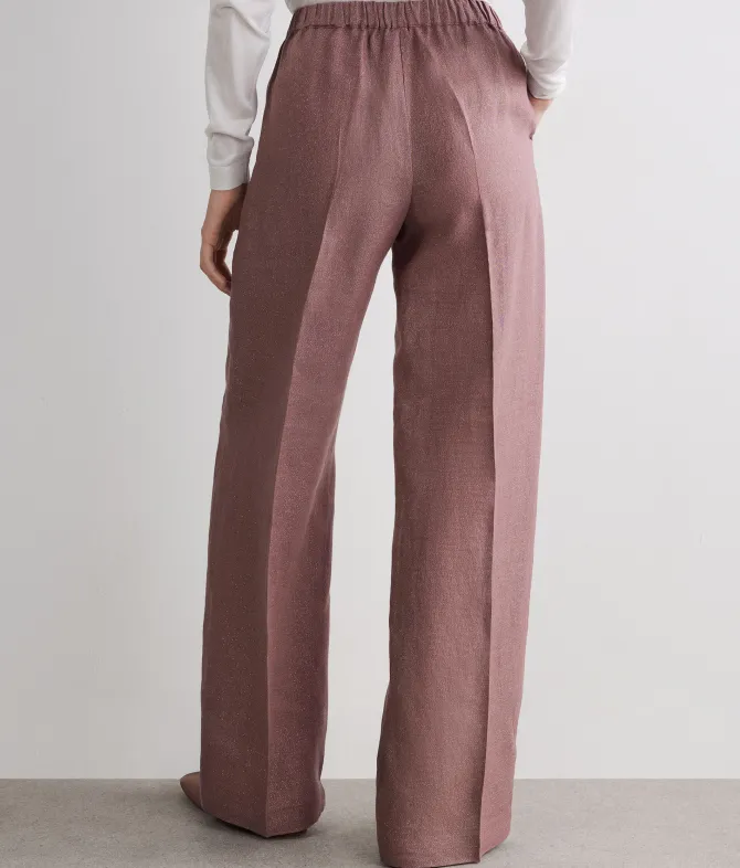 Pantalone dritto in lino lamé