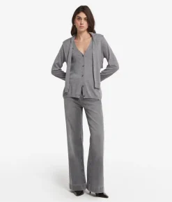 Pantalone flare in denim e cashmere