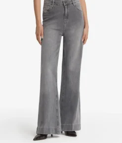 Pantalone flare in denim e cashmere