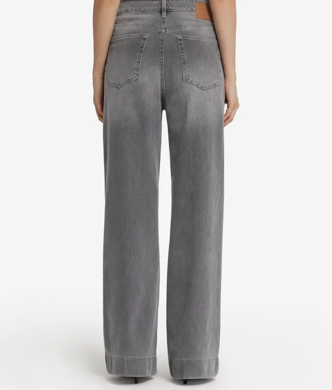 Pantalone flare in denim e cashmere