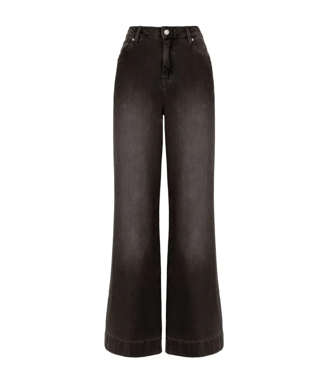 Pantalone flare in denim e cashmere