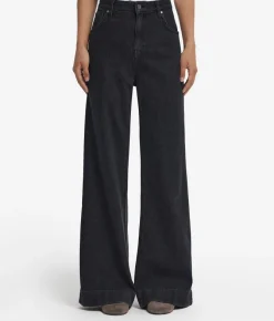 Pantalone flare in denim e cashmere