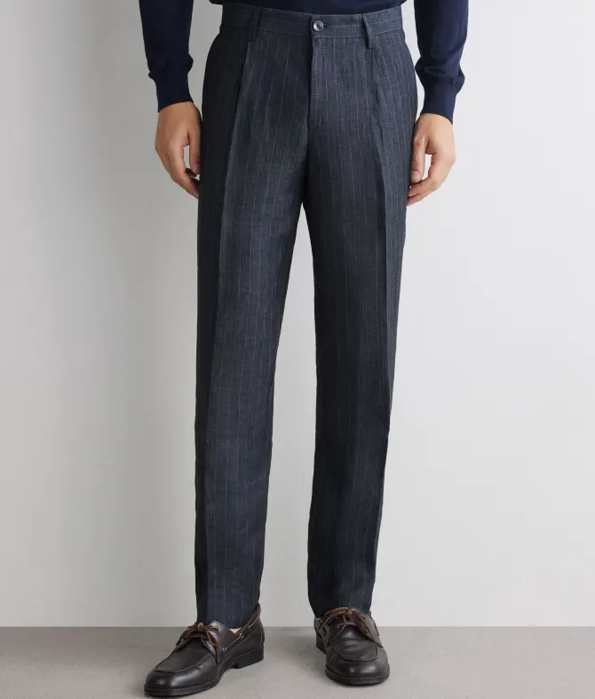 Pantalone in lino gessato