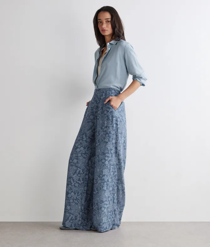 Pantalone in seta stampata