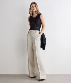 Pantalone palazzo in cotone e lino