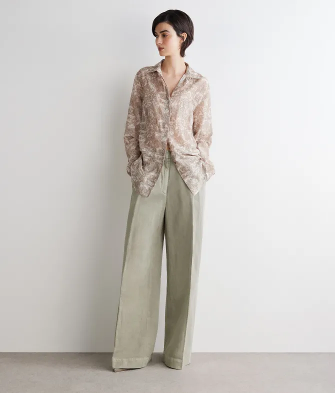 Pantalone palazzo in cotone e lino
