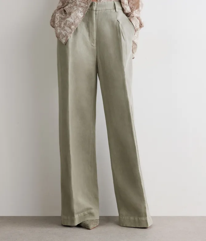 Pantalone palazzo in cotone e lino