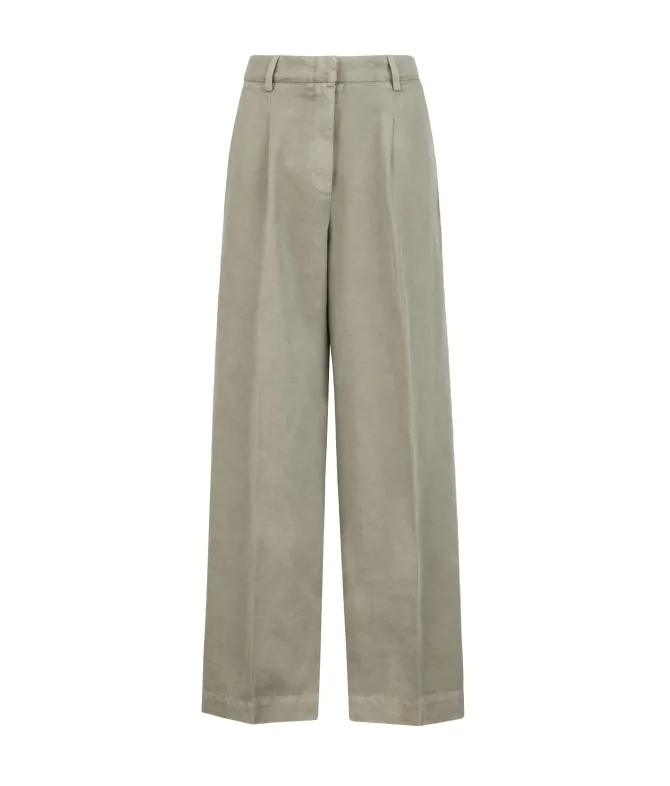 Pantalone palazzo in cotone e lino