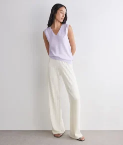 Pantalone punto gessato in lino cotone