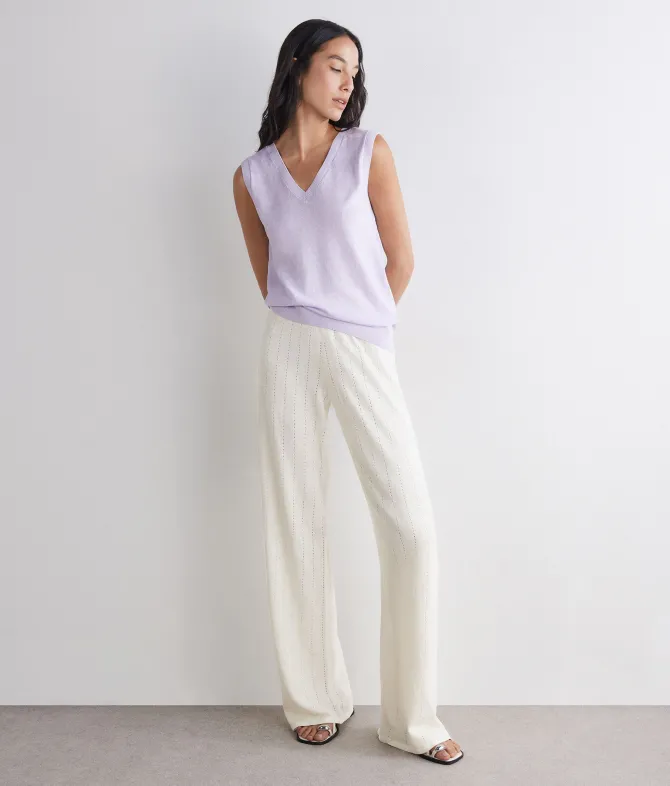 Pantalone punto gessato in lino cotone