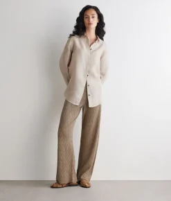 Pantalone punto onda in lino cotone