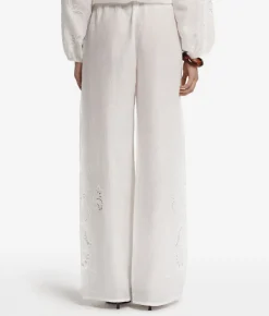 Pantalone ricamato in lino