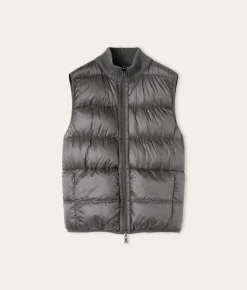 Piumino smanicato reversibile a coste intrecciate in cashmere