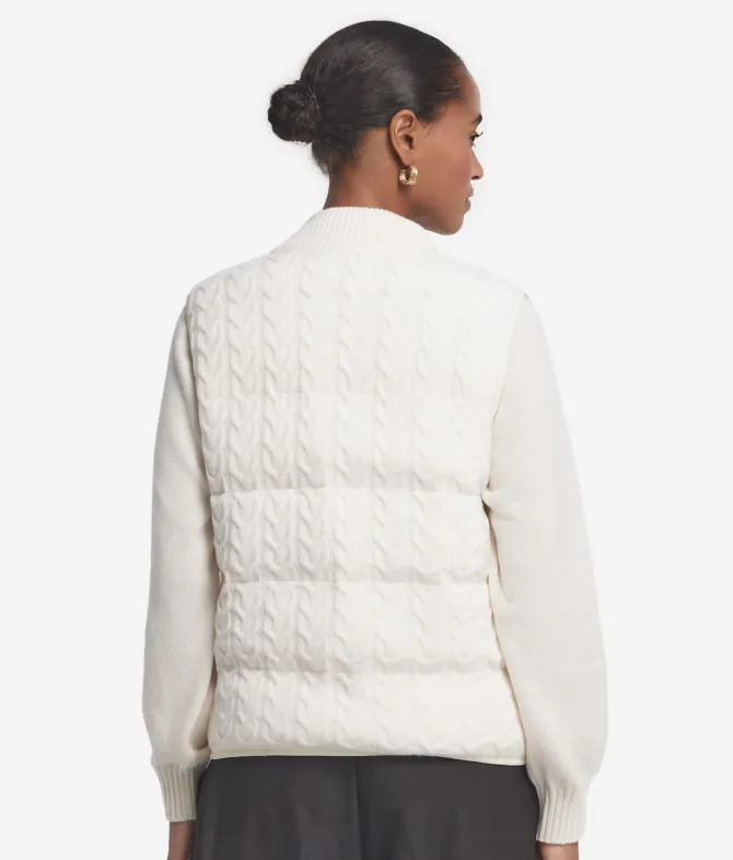 Piumino smanicato reversibile con intreccio in cashmere