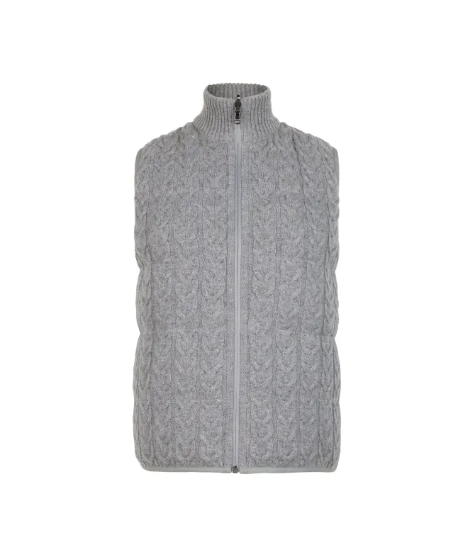 Piumino smanicato reversibile con intreccio in cashmere