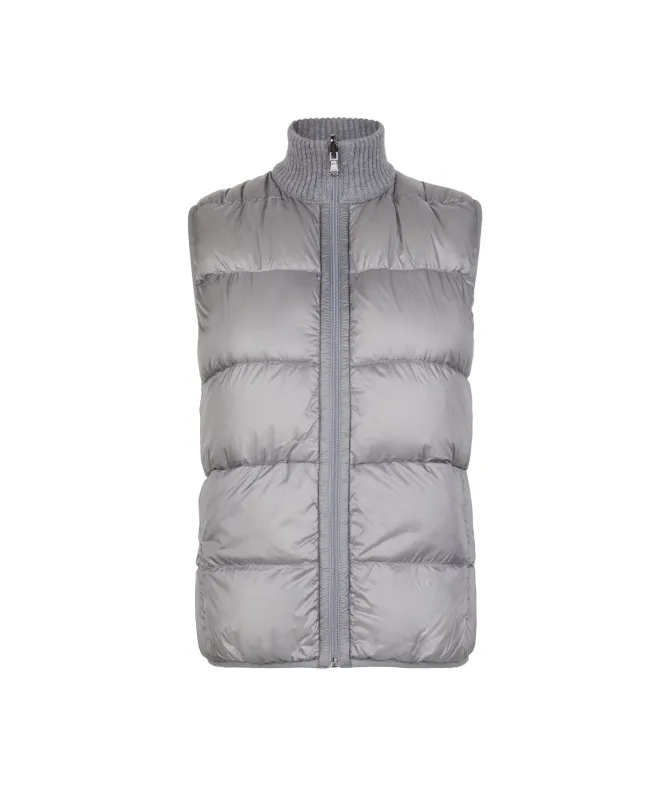 Piumino smanicato reversibile con intreccio in cashmere
