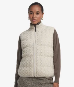 Piumino smanicato reversibile con intreccio in cashmere