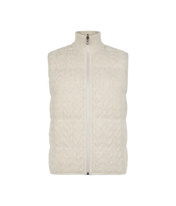 Piumino smanicato reversibile con intreccio in cashmere