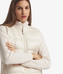 Piumino smanicato reversibile con trecce in cashmere