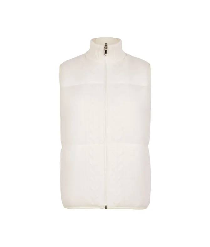 Piumino smanicato reversibile con trecce in cashmere