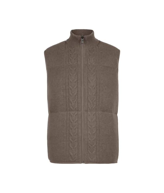 Piumino smanicato reversibile con trecce in cashmere