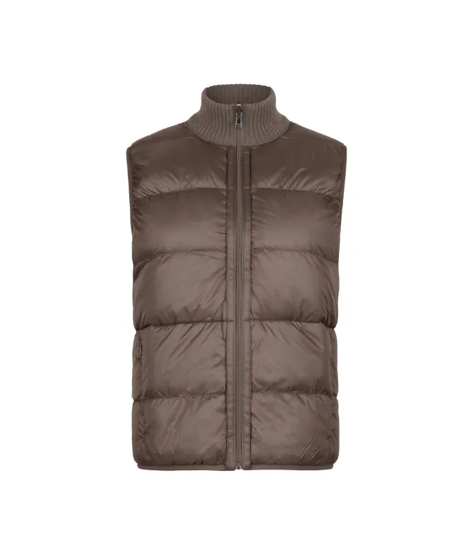 Piumino smanicato reversibile con trecce in cashmere