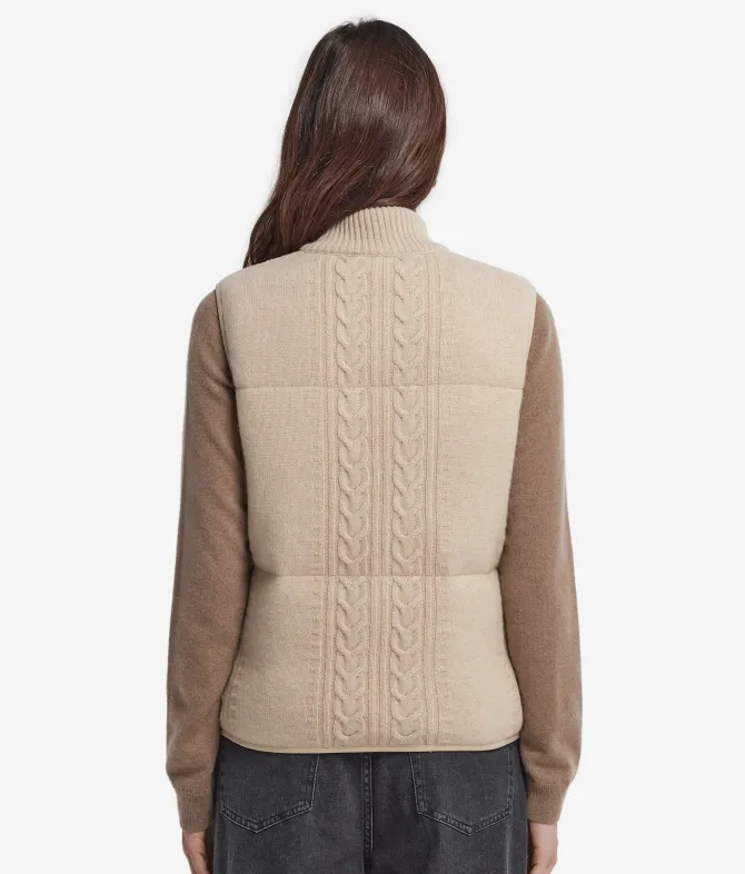 Piumino smanicato reversibile con trecce in cashmere