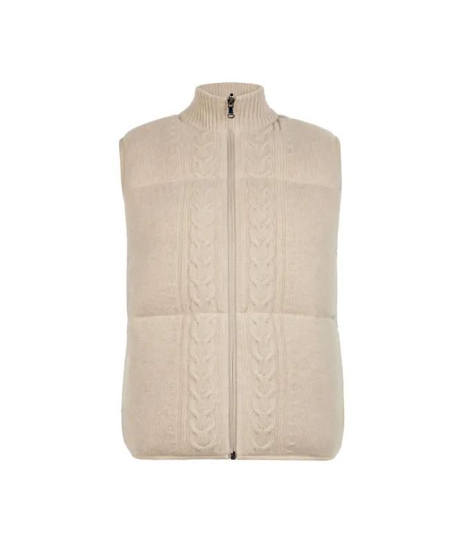 Piumino smanicato reversibile con trecce in cashmere
