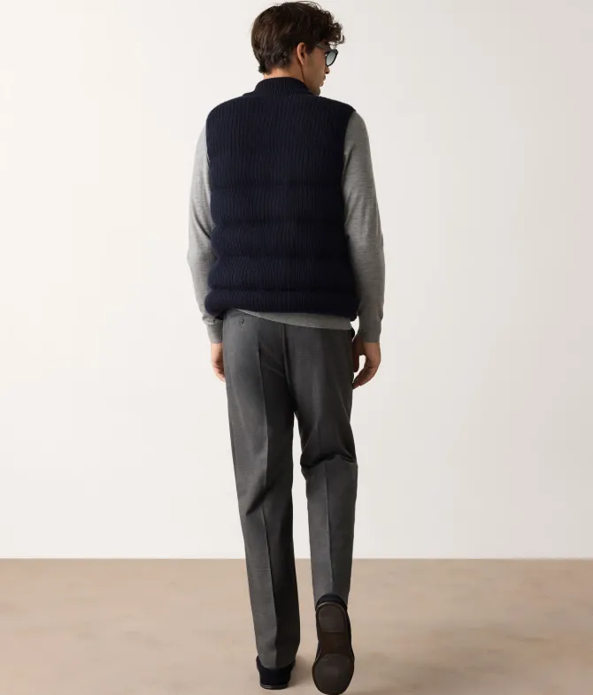 Piumino smanicato reversibile coste frisee in cashmere