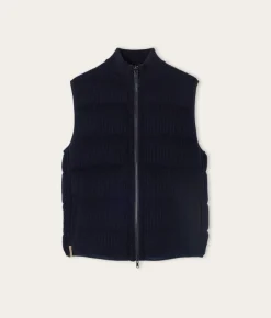 Piumino smanicato reversibile coste frisee in cashmere