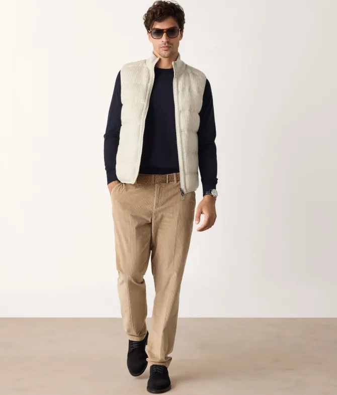 Piumino smanicato reversibile coste frisee in cashmere