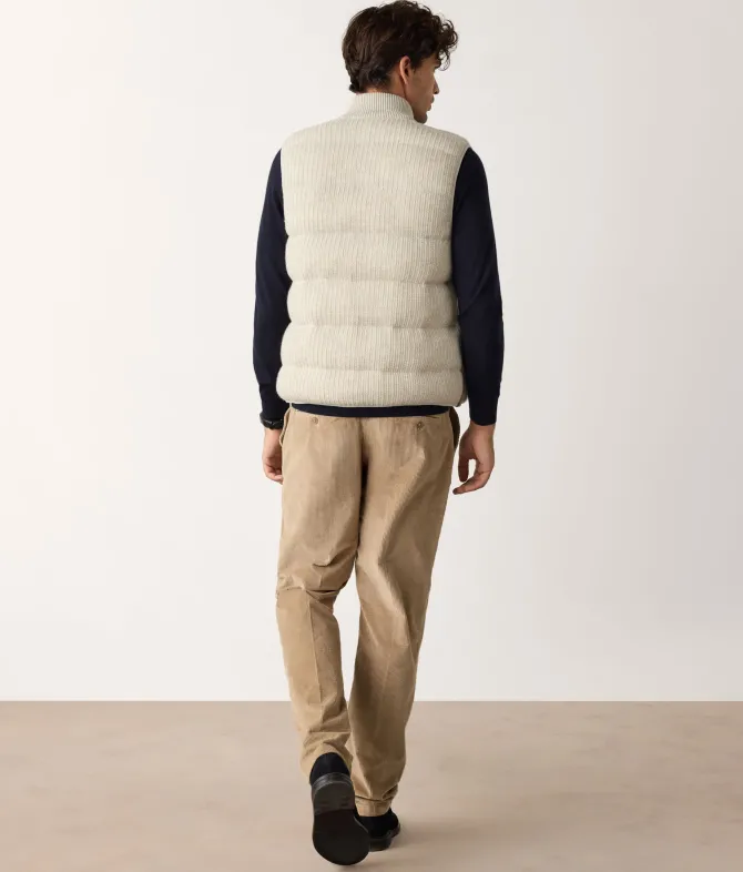 Piumino smanicato reversibile coste frisee in cashmere