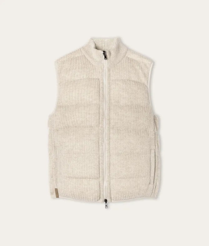 Piumino smanicato reversibile coste frisee in cashmere